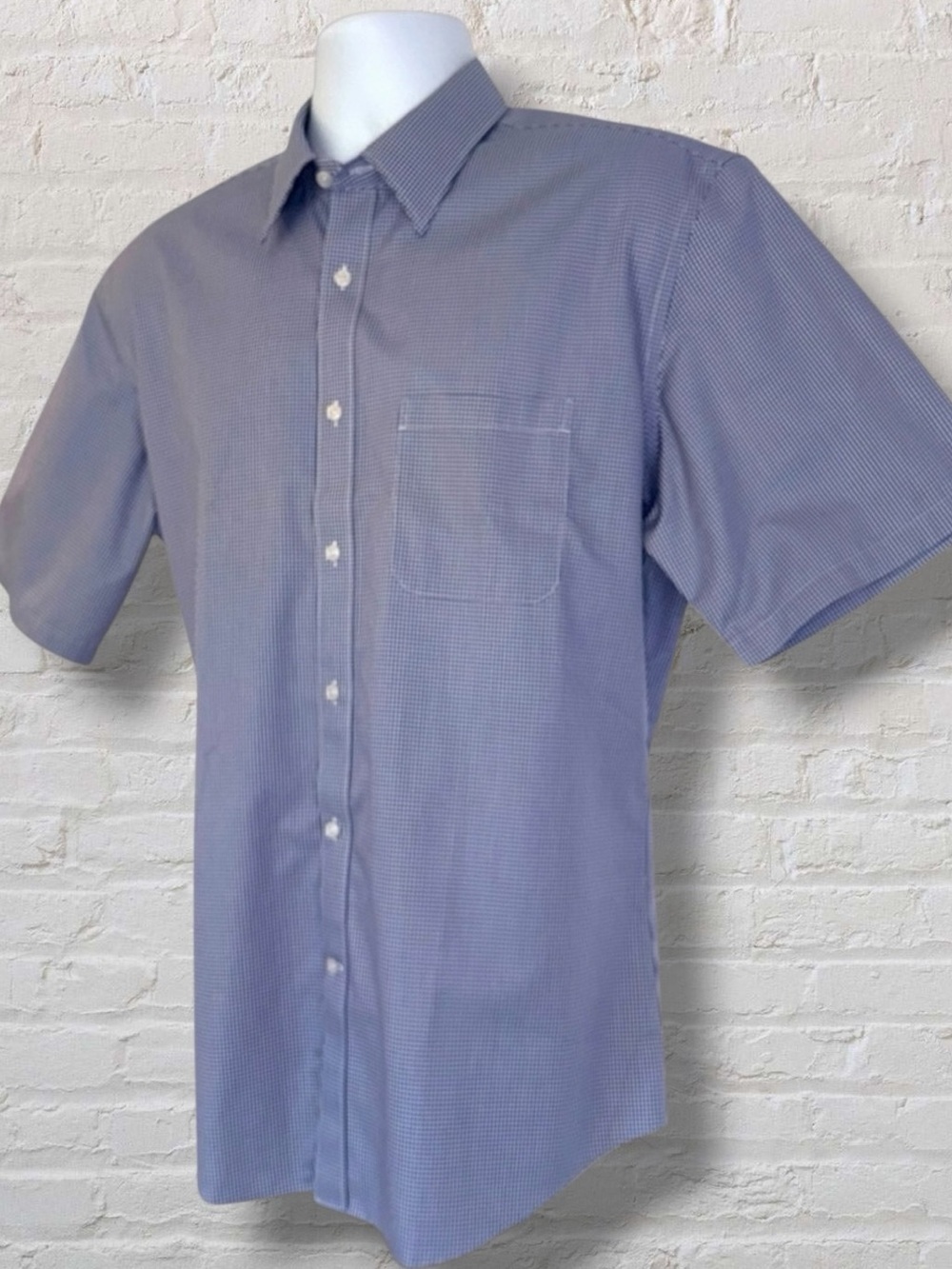 Durban Wrinkle-Free Dress Shirt Men’s XL Blue Micro Check Pattern Made in Japan